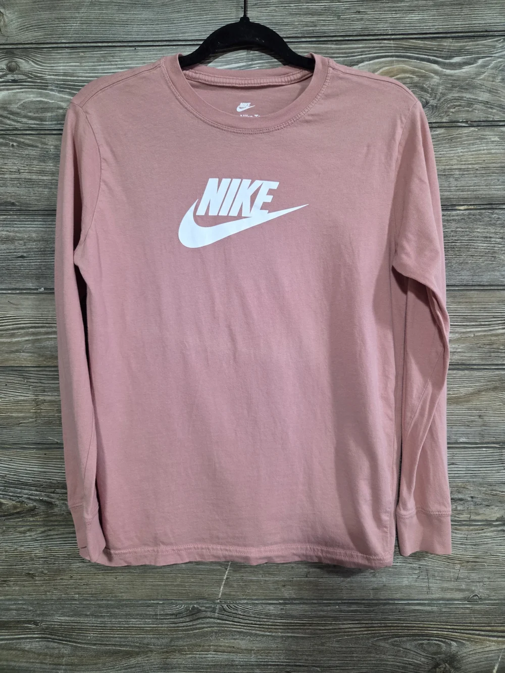 Nike Girls Pink Long Sleeve Logo Tee Loose Fit Size Large Cotton